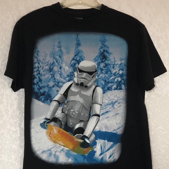 Lucas Film Lic Star Wars Black Tee Stormtrooper On Snowboard Graphic Print Sz M - Picture 4 of 8